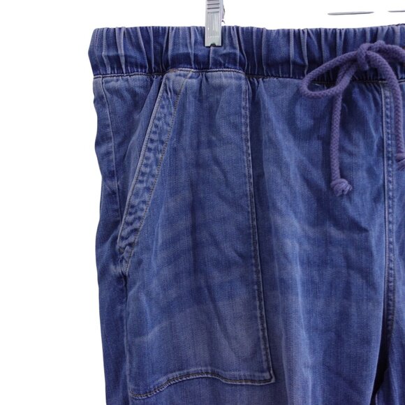 LN Side Stitch Tencera Jogger Pants 2X Blue Med Wash Denim Tapered Drawstring - Picture 3 of 7